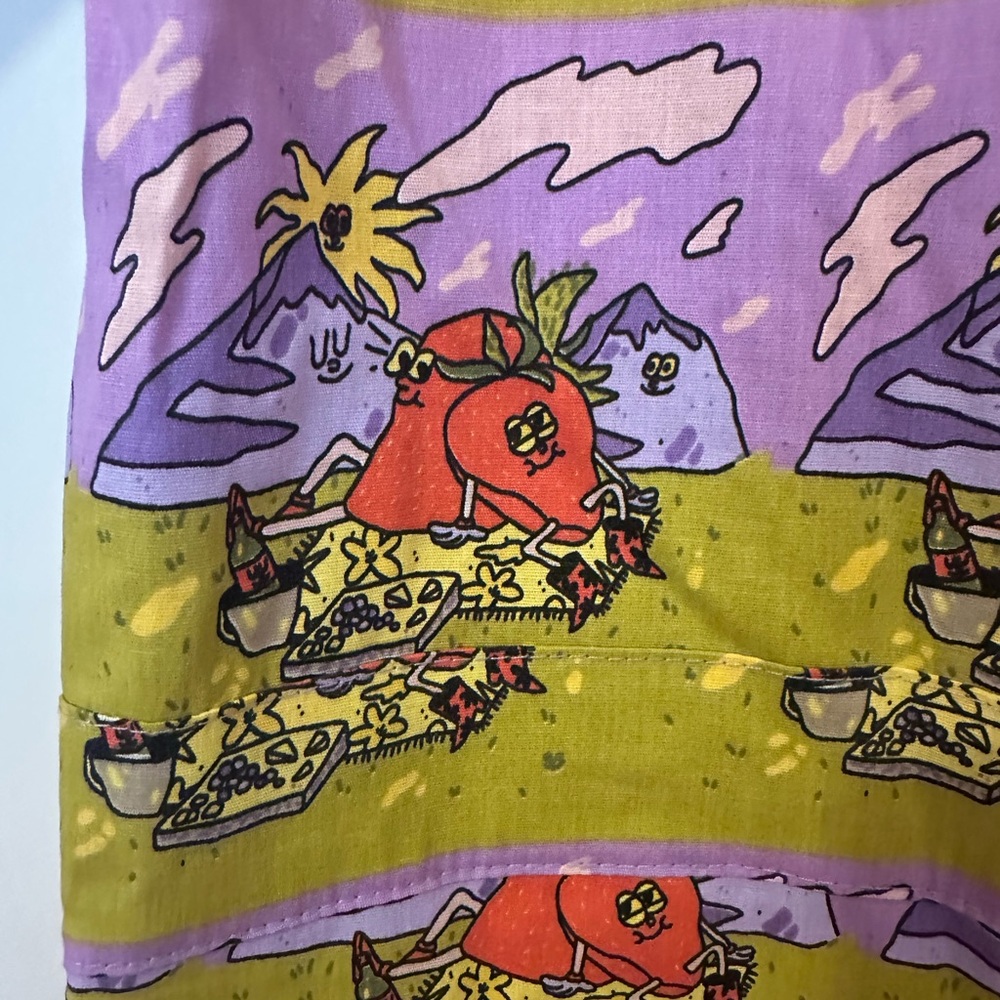 Nooworks Jammin Coveralls Large Picnic Strawberry Print Whimsical Jumpsuit - Picture 4 of 4